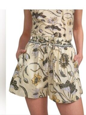 Ulla Johnson Rowan Breezy Flowy Belted Cotton Shorts in a floral print